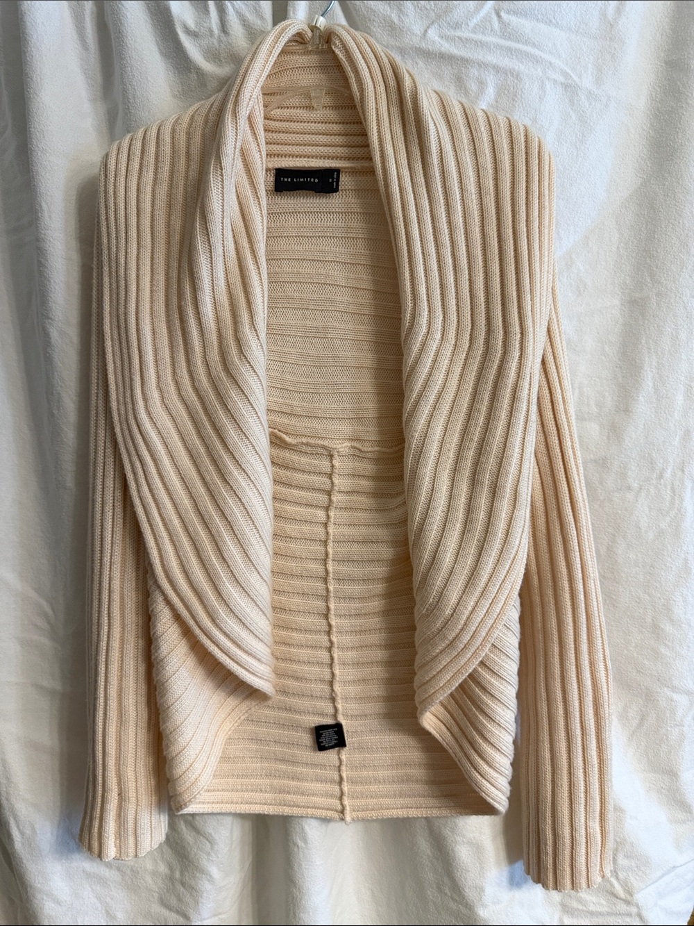 The Limited Cream Ribbed Draped Open-Front Cardigan